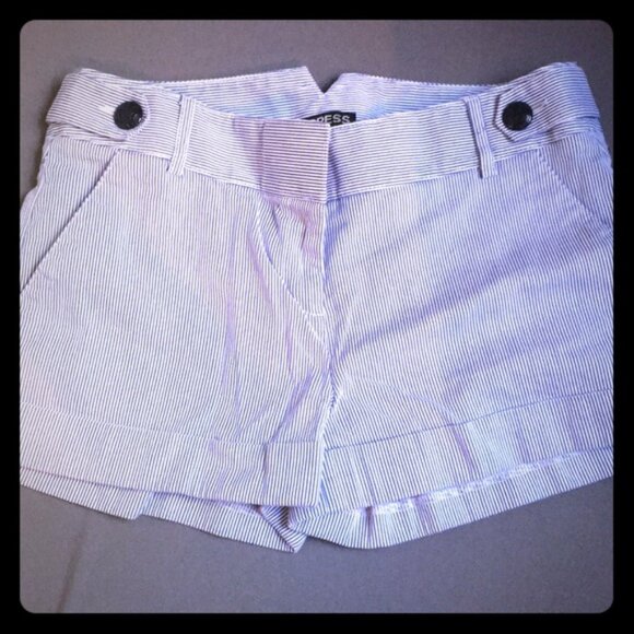 Express Seersucker Blue & White Mini Shorts | Size 4 - Picture 1 of 4